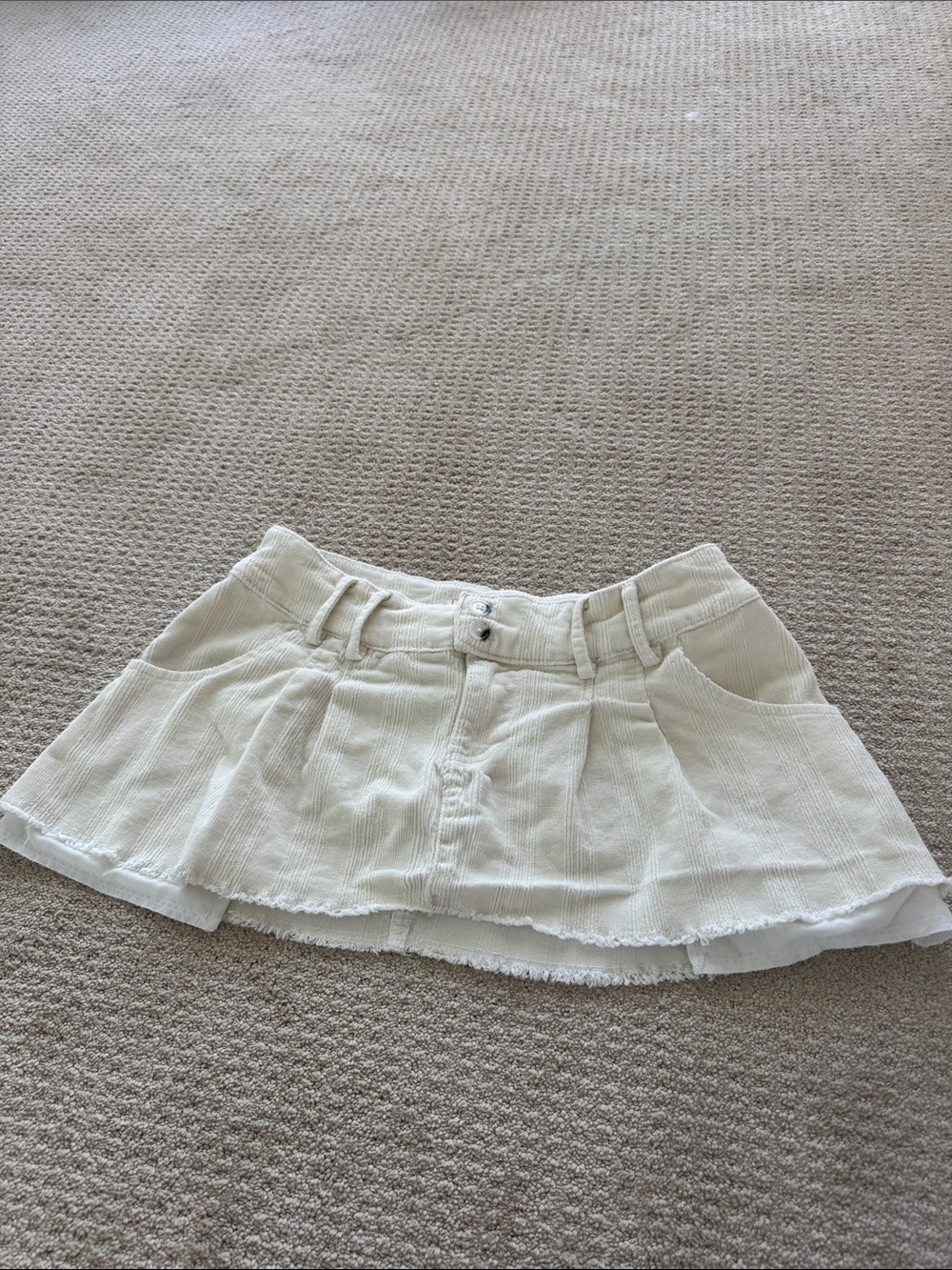Urban Outfitters Cream Corduroy Pleated Mini Skirt